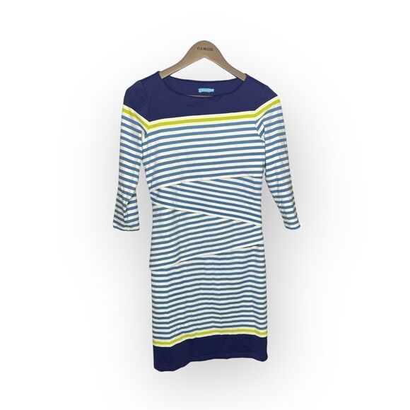 J. McLaughlin Blue White Green Striped Tiered Dress Size XS - Picture 1 of 4